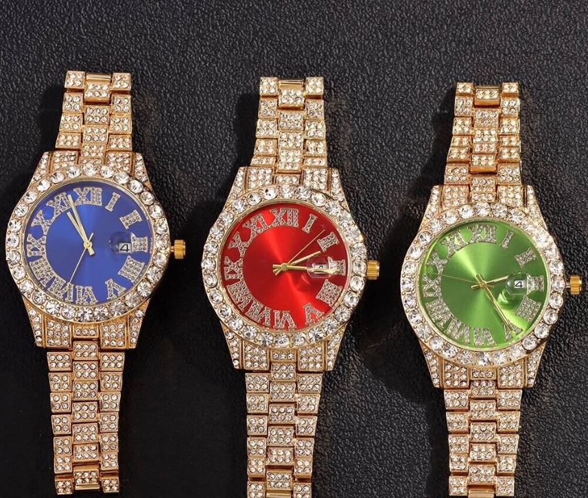 Iced-Out Bling Diamond Luxury Quartz Watches with Date